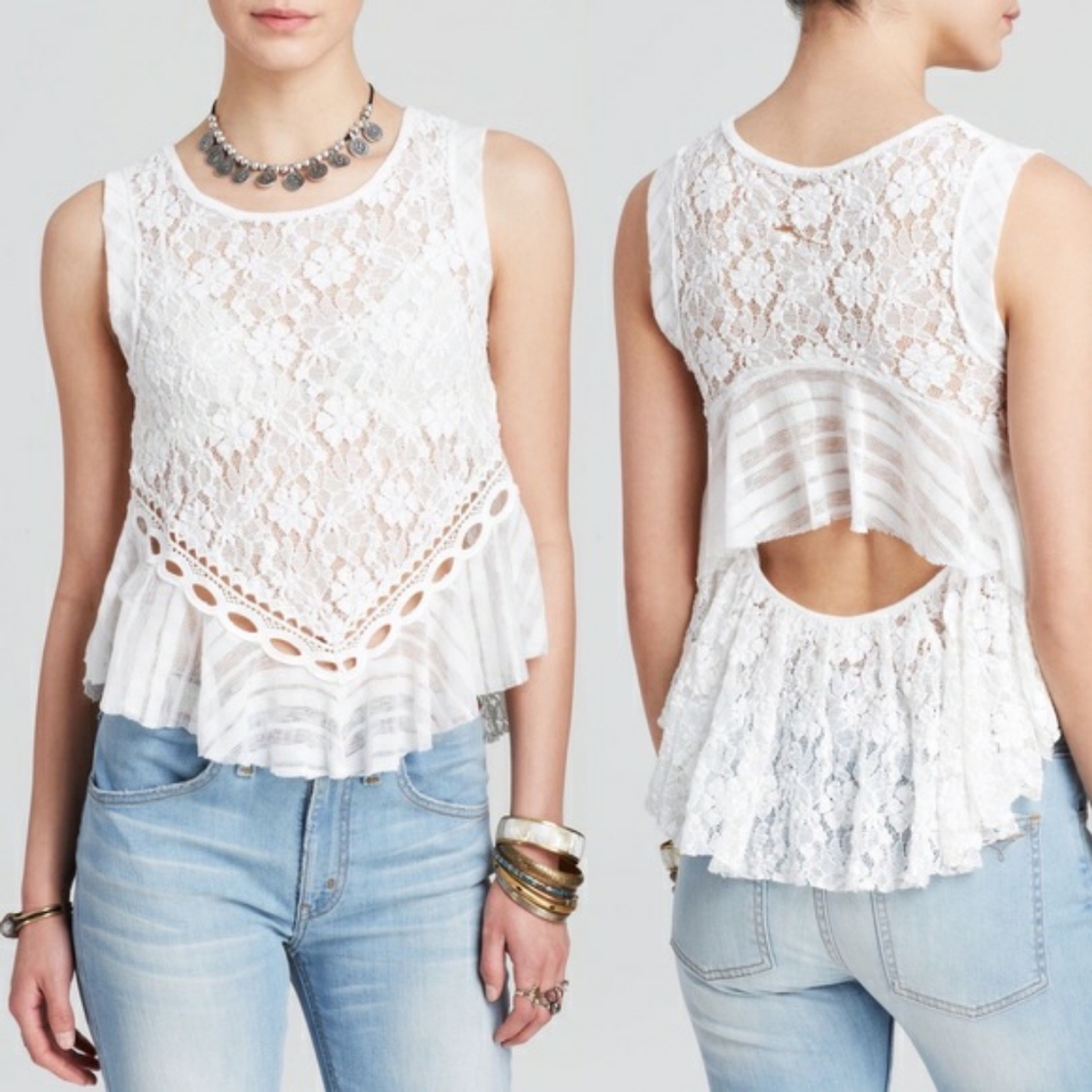 Free People dark bloom lace open back tank top
